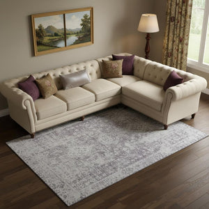HomeRoots 10' X 14' Plum & Silver Oriental Area Rug - Washable, UV Protected, Durable & Non-Slip for Homes 692010