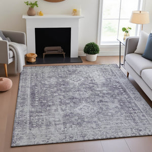 HomeRoots 10' X 14' Plum & Silver Oriental Area Rug - Washable, UV Protected, Durable & Non-Slip for Homes 692010