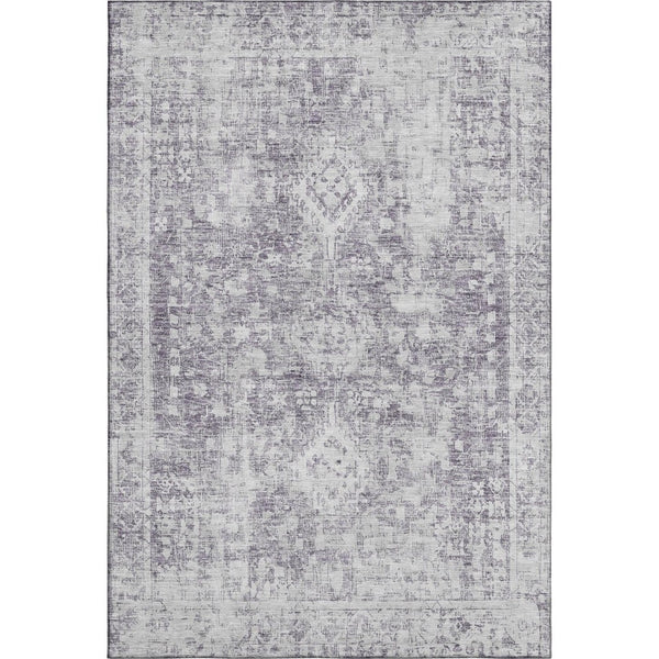 HomeRoots 10' X 14' Plum & Silver Oriental Area Rug - Washable, UV Protected, Durable & Non-Slip for Homes 692010