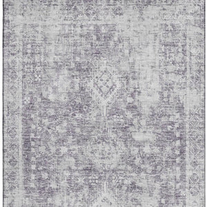 HomeRoots 10' X 14' Plum & Silver Oriental Area Rug - Washable, UV Protected, Durable & Non-Slip for Homes 692010