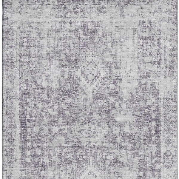 HomeRoots 10' X 14' Plum & Silver Oriental Area Rug - Washable, UV Protected, Durable & Non-Slip for Homes 692010