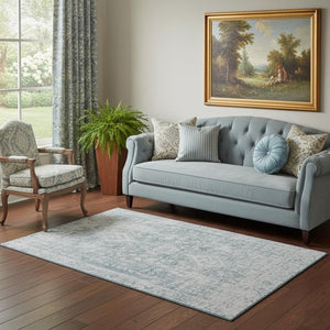 HomeRoots 5' X 8' Sky Blue and Silver Oriental Area Rug – Durable, Washable, UV Protected for Every Space! 692012