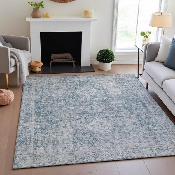 HomeRoots 5' X 8' Sky Blue and Silver Oriental Area Rug – Durable, Washable, UV Protected for Every Space! 692012