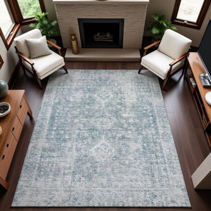 HomeRoots 5' X 8' Sky Blue and Silver Oriental Area Rug – Durable, Washable, UV Protected for Every Space! 692012
