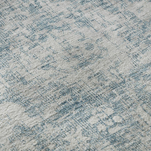 HomeRoots 8' X 8' Sky Blue & Silver Oriental Round Rug with UV Protection - Stylish, Washable & Durable Design 692013