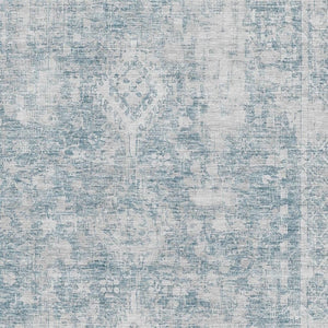 HomeRoots 8' Sky Blue & Silver Oriental Washable Area Rug - Durable, Stain-Resistant, UV Protected Elegance! 692014