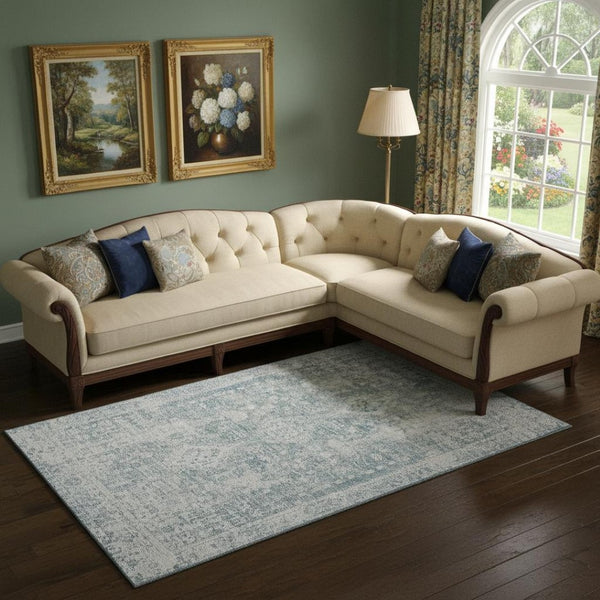 HomeRoots 9' X 12' Sky Blue & Silver Oriental Washable Area Rug - UV Protected, Stain Resistant, Family-Friendly 692015