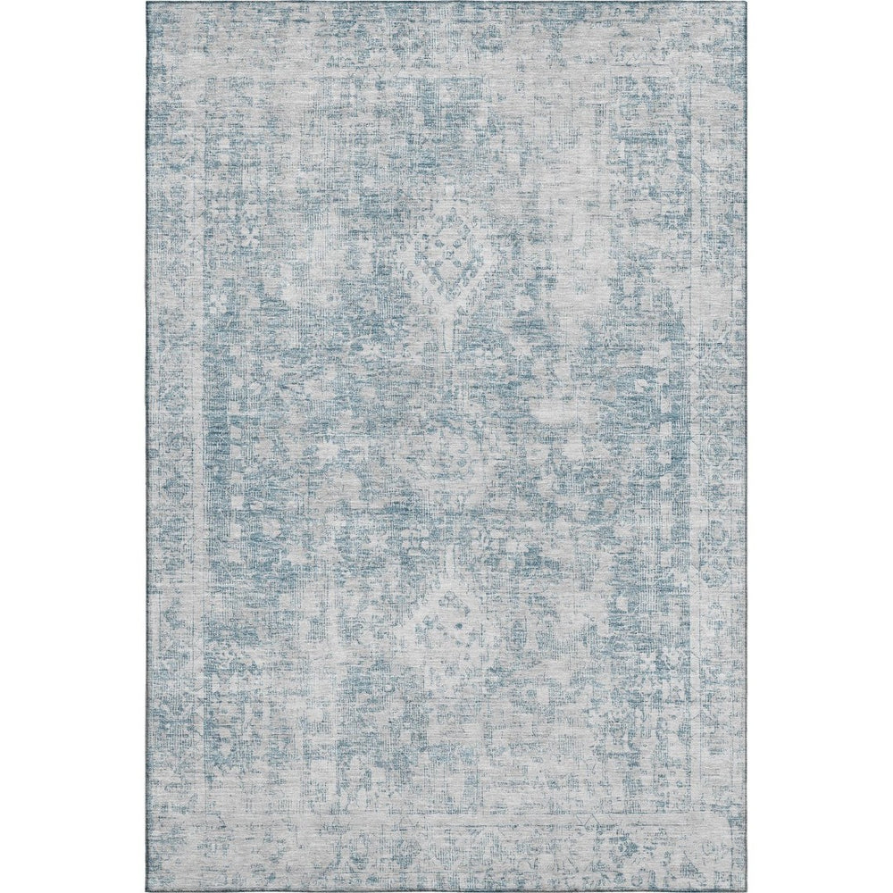 HomeRoots 9' X 12' Sky Blue & Silver Oriental Washable Area Rug - UV Protected, Stain Resistant, Family-Friendly 692015