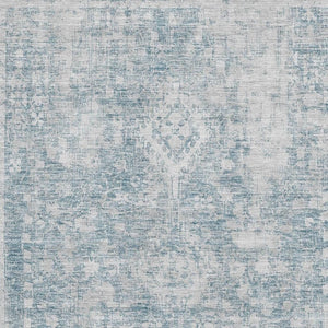 HomeRoots 9' X 12' Sky Blue & Silver Oriental Washable Area Rug - UV Protected, Stain Resistant, Family-Friendly 692015
