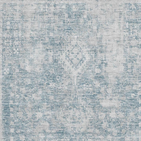 HomeRoots 9' X 12' Sky Blue & Silver Oriental Washable Area Rug - UV Protected, Stain Resistant, Family-Friendly 692015
