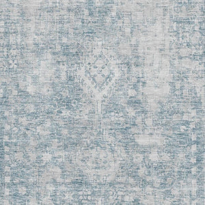HomeRoots 10' Sky Blue and Silver Oriental Area Rug – Washable, Stain Resistant, UV Protected for High Traffic Areas 692016