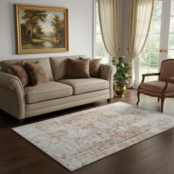 HomeRoots 5' X 8' Elegant Terra Cotta Silver Oriental Area Rug - Washable, UV Protected, Durable & Stylish! 692018