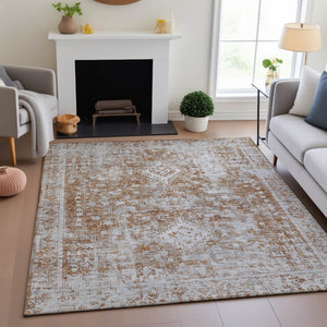 HomeRoots 5' X 8' Elegant Terra Cotta Silver Oriental Area Rug - Washable, UV Protected, Durable & Stylish! 692018