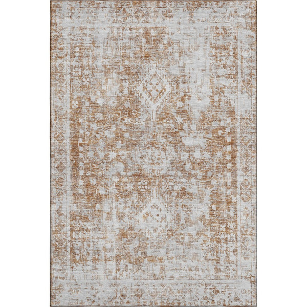 HomeRoots 5' X 8' Elegant Terra Cotta Silver Oriental Area Rug - Washable, UV Protected, Durable & Stylish! 692018