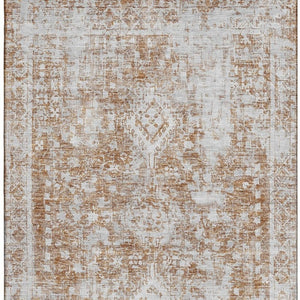 HomeRoots 5' X 8' Elegant Terra Cotta Silver Oriental Area Rug - Washable, UV Protected, Durable & Stylish! 692018