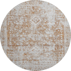 HomeRoots 8' X 8' Elegant Terra Cotta and Silver Oriental Round Rug – Durable, Washable, UV Protected Design! 692019