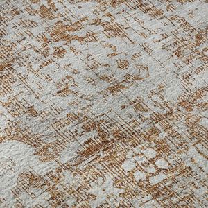 HomeRoots 8' X 8' Elegant Terra Cotta and Silver Oriental Round Rug – Durable, Washable, UV Protected Design! 692019