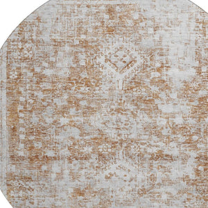 HomeRoots 8' X 8' Elegant Terra Cotta and Silver Oriental Round Rug – Durable, Washable, UV Protected Design! 692019