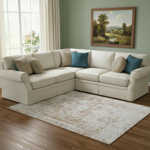 HomeRoots 8' Terra Cotta & Silver Oriental Washable Area Rug – Durable, UV Protected, Perfect for Any Space! 692020