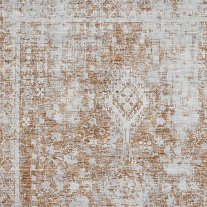 HomeRoots 8' Terra Cotta & Silver Oriental Washable Area Rug – Durable, UV Protected, Perfect for Any Space! 692020