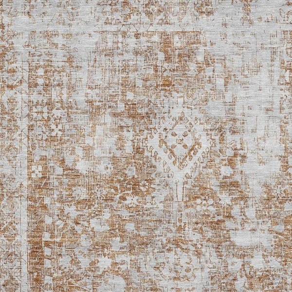 HomeRoots 8' Terra Cotta & Silver Oriental Washable Area Rug – Durable, UV Protected, Perfect for Any Space! 692020