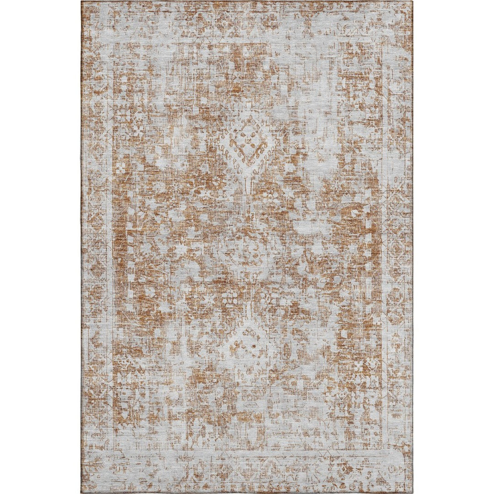 HomeRoots 9' X 12' Terra Cotta & Silver Oriental Area Rug - Washable, UV-Protected, Durable for Any Space! 692021