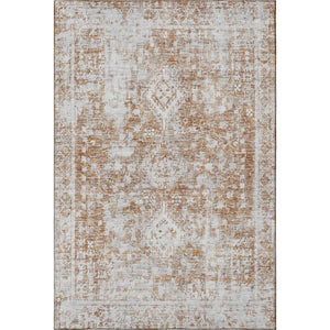 HomeRoots 10' X 14' Elegant Terra Cotta & Silver Oriental Washable Area Rug with UV Protection & Durability 692022