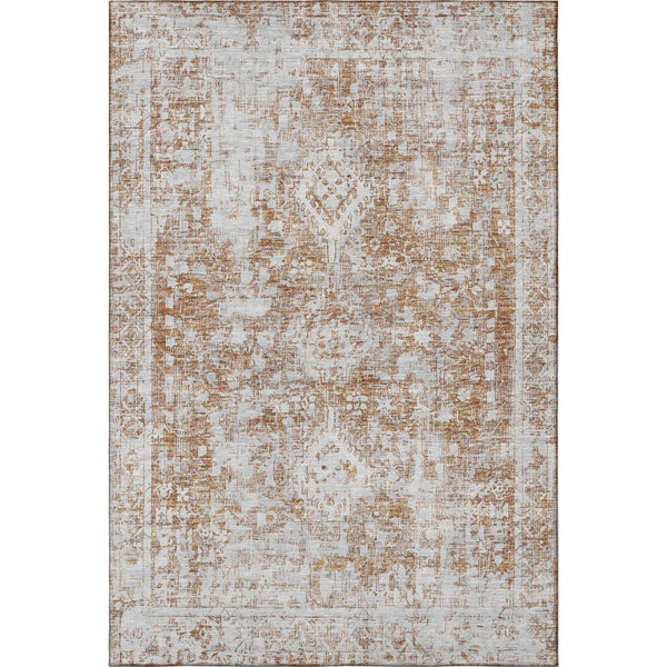 HomeRoots 10' X 14' Elegant Terra Cotta & Silver Oriental Washable Area Rug with UV Protection & Durability 692022