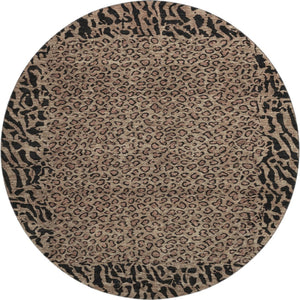 HomeRoots 8' X 8' Modern Brown and Black Animal Print Washable Round Rug with UV Protection for Easy Care 692025