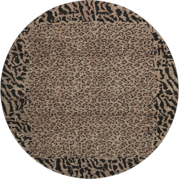 HomeRoots 8' X 8' Modern Brown and Black Animal Print Washable Round Rug with UV Protection for Easy Care 692025