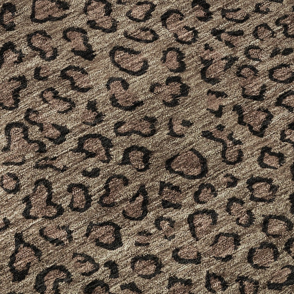 HomeRoots 8' X 8' Modern Brown and Black Animal Print Washable Round Rug with UV Protection for Easy Care 692025