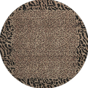 HomeRoots 8' X 8' Modern Brown and Black Animal Print Washable Round Rug with UV Protection for Easy Care 692025