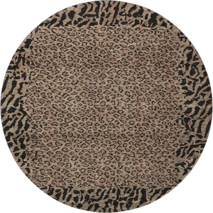 HomeRoots 8' X 8' Modern Brown and Black Animal Print Washable Round Rug with UV Protection for Easy Care 692025