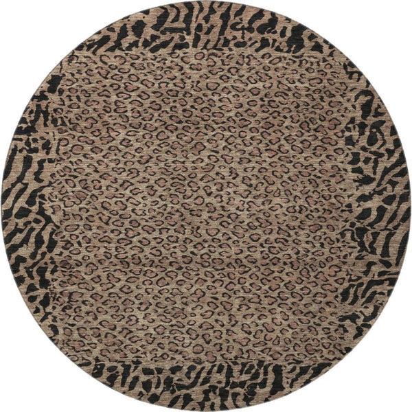 HomeRoots 8' X 8' Modern Brown and Black Animal Print Washable Round Rug with UV Protection for Easy Care 692025