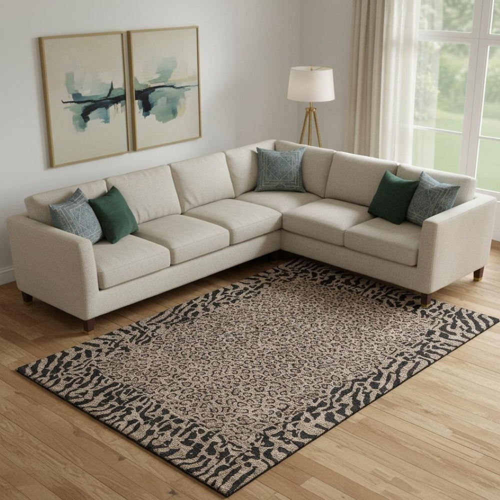 HomeRoots 9' X 12' Bold Brown and Black Animal Print Washable Area Rug with UV Protection for Busy Homes 692027
