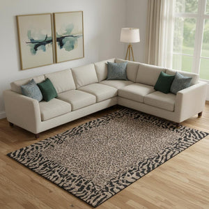 HomeRoots 9' X 12' Bold Brown and Black Animal Print Washable Area Rug with UV Protection for Busy Homes 692027