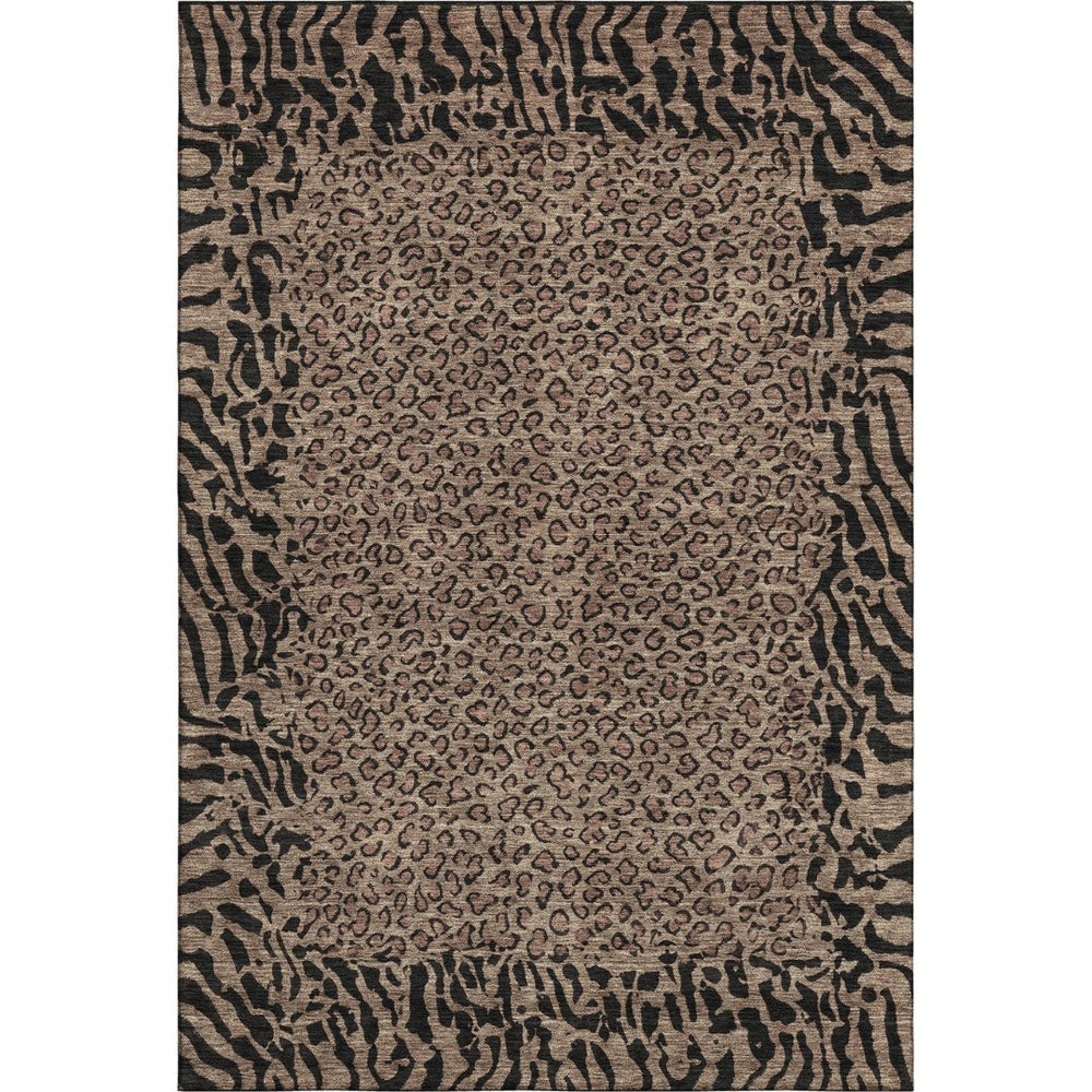 HomeRoots 9' X 12' Bold Brown and Black Animal Print Washable Area Rug with UV Protection for Busy Homes 692027