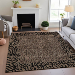 HomeRoots 10' Animal Print Washable Area Rug - Brown & Black, UV-Protected, Durable & Easy-Care for Homes 692028
