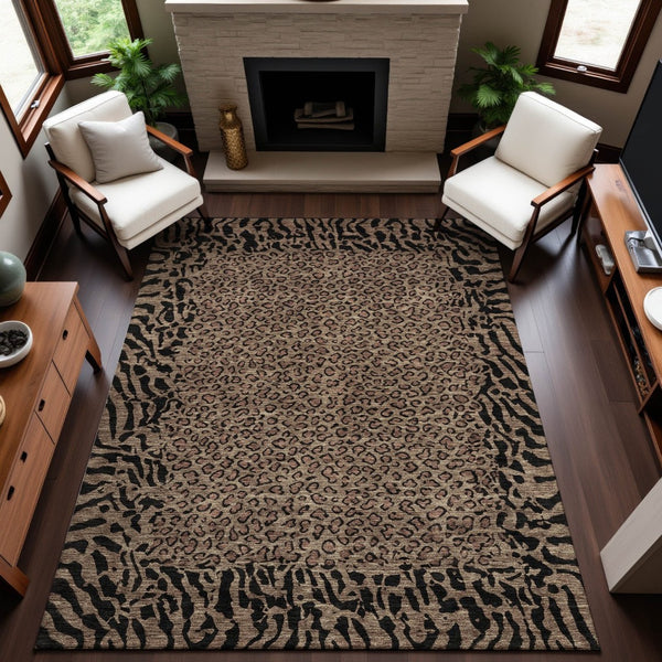 HomeRoots 10' Animal Print Washable Area Rug - Brown & Black, UV-Protected, Durable & Easy-Care for Homes 692028