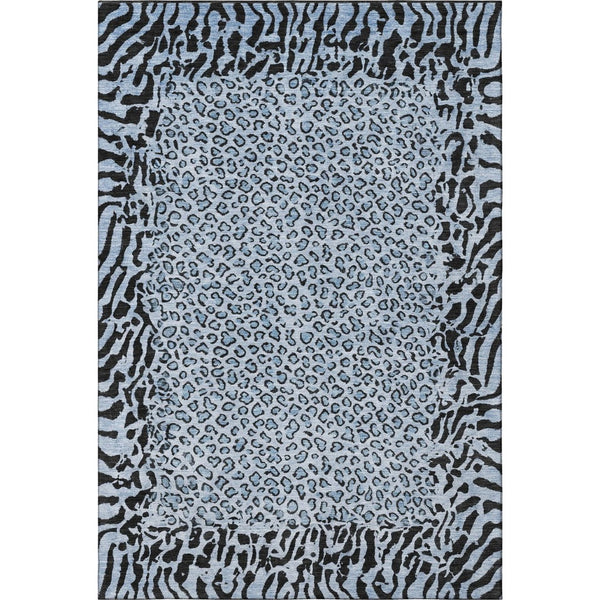 HomeRoots 5' X 8' Stylish Blue and Black Animal Print Washable Area Rug with UV Protection for Easy Care 692030