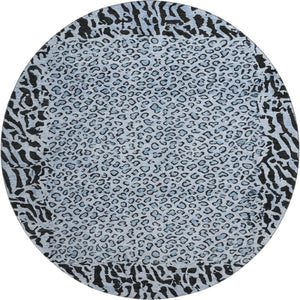 HomeRoots 8' X 8' Stylish Blue & Black Animal Print Washable Round Rug with UV Protection, Perfect for Any Room! 692031