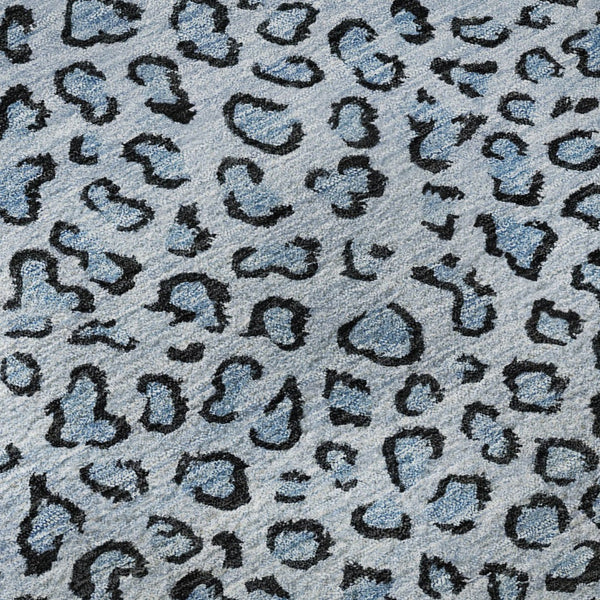 HomeRoots 8' X 8' Stylish Blue & Black Animal Print Washable Round Rug with UV Protection, Perfect for Any Room! 692031