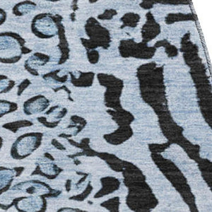 HomeRoots 8' X 8' Stylish Blue & Black Animal Print Washable Round Rug with UV Protection, Perfect for Any Room! 692031