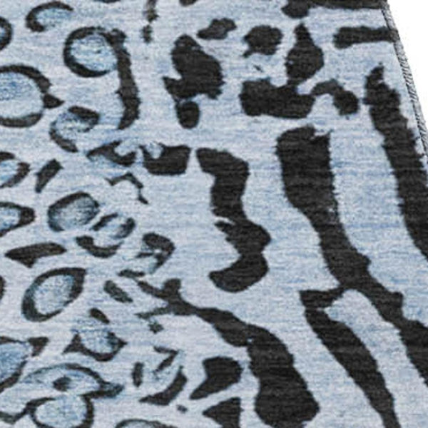 HomeRoots 8' X 8' Stylish Blue & Black Animal Print Washable Round Rug with UV Protection, Perfect for Any Room! 692031