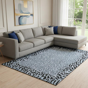HomeRoots 8' Blue and Black Animal Print Washable Area Rug - UV Protected, Durable, Stylish for Any Space! 692032