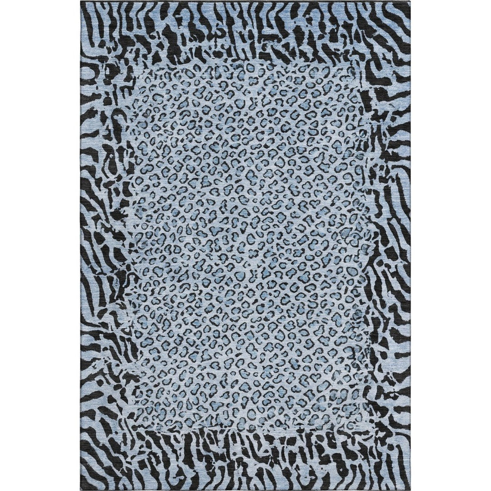 HomeRoots 8' Blue and Black Animal Print Washable Area Rug - UV Protected, Durable, Stylish for Any Space! 692032