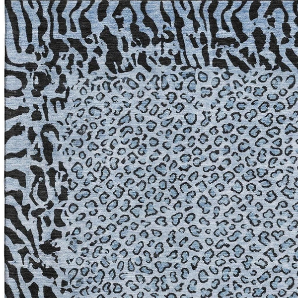 HomeRoots 8' Blue and Black Animal Print Washable Area Rug - UV Protected, Durable, Stylish for Any Space! 692032