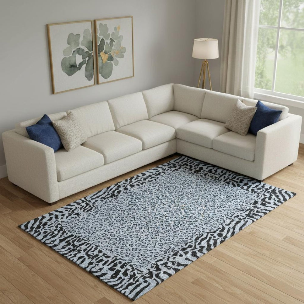 HomeRoots 9' X 12' Blue and Black Animal Print Area Rug - Durable, Stain Resistant, UV Protected for Busy Homes 692033