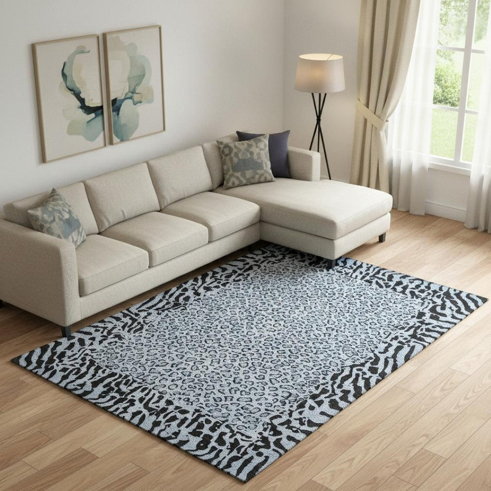 HomeRoots 10' X 14' Striking Blue and Black Animal Print Area Rug - Washable, UV-Resistant, Pet-Friendly Design 692034