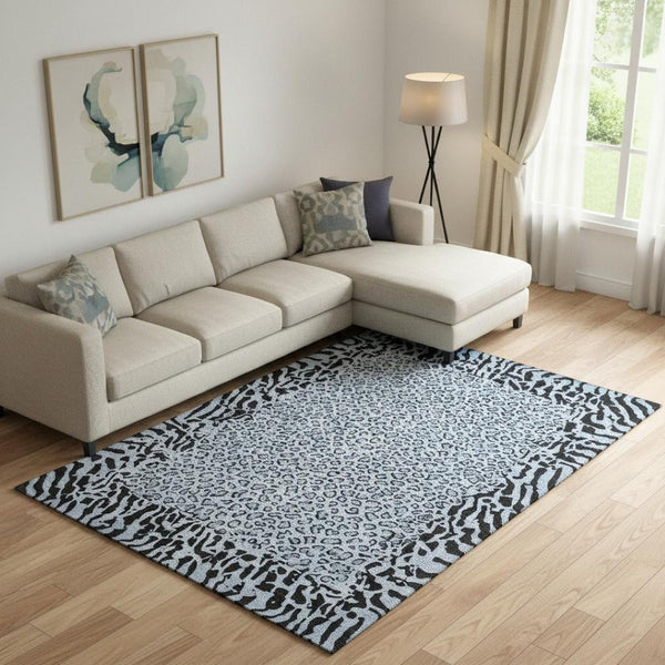 HomeRoots 10' X 14' Striking Blue and Black Animal Print Area Rug - Washable, UV-Resistant, Pet-Friendly Design 692034